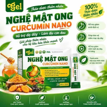 Nghệ Mật Ong Curcumin Nano là sản phẩm dạng gel tiện lợi, kết hợp mật ong, nghệ, nghệ đen, chè dây, dạ cẩm, lá khôi tía