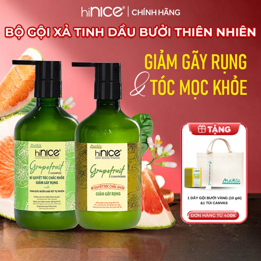 Bộ Dầu Gội Kem Xả Tinh Dầu Bưởi Thiên Nhiên hiNICE Grapefruit Dành Cho Tóc Gãy Rụng
