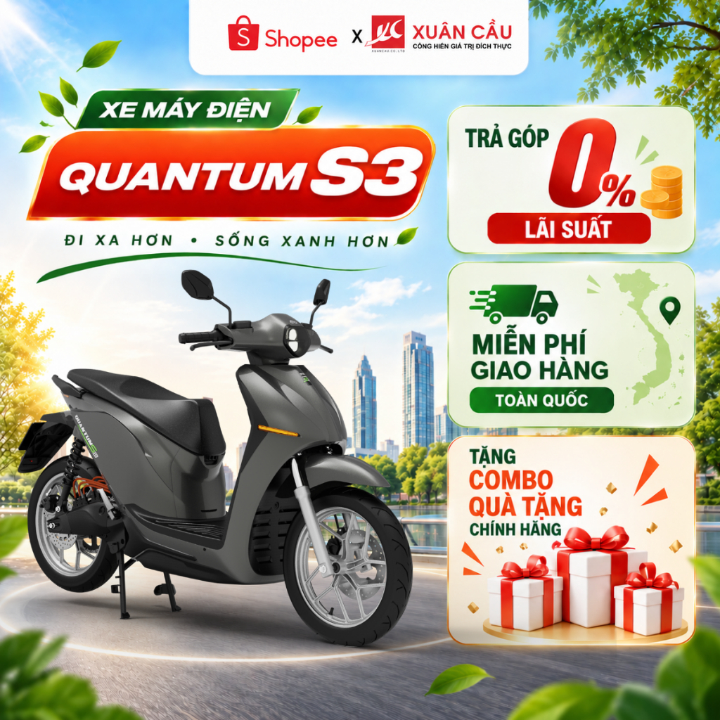 Xe Máy Điện Dat Bike Quantum S3 Chính Hãng - Trả Góp 0% - Pin LFP - 200KM/Lần Sạc - Cốp 44L - Bảo Hành Toàn Quốc