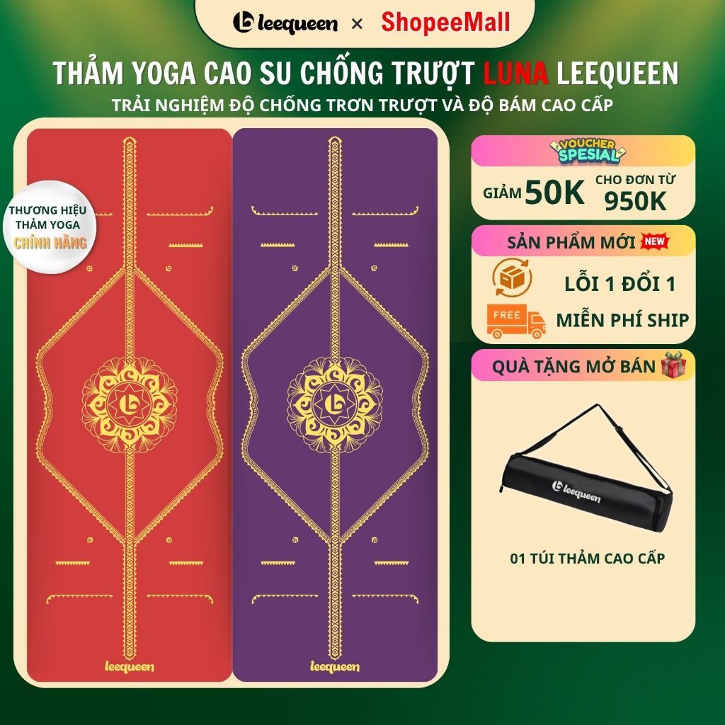 Thảm yoga cao su cao cấp dòng BEGIN chống trơn trượt phân loại LUNA/MIRA - bám tay, bám sàn, thấm mồ hôi - LEEQUEEN
