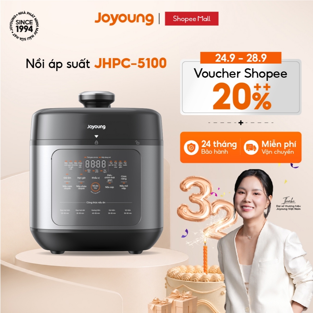 Nồi cơm áp suất, nồi áp suất đa năng 900W Joyoung JHPC-5100 | Dung tích 5L (nấu cơm 1.8L)