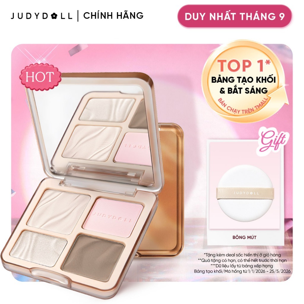 JUDYDOLL Phấn bắt sáng tạo khối 4 ô Highlight Contour Palette Tự nhiên Lâu trôi Chống nước 9g