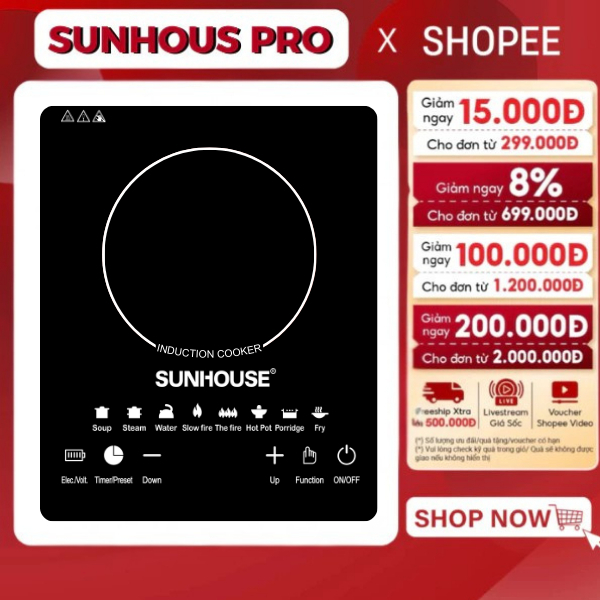 Bếp Từ Cảm Ứng SUN HOUSE 2200W , Bếp Điện Từ Hồng Ngoại Kèm Nồi Sunhous_Pro