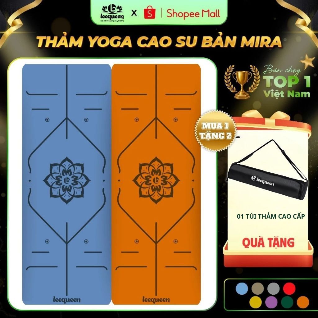 Thảm cao su yoga chống trơn trượt MIRA - hãng LEEQUEEN - thấm mồ hôi, bám tay, bám sàn