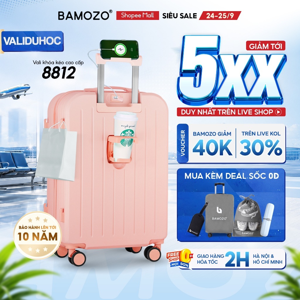 Vali Du Lịch B Bamozo 8812 Thời Trang Size 20/24inch, ABS Cao Cấp Bảo Hành 5 Năm - Lỗi 1 Đổi 1 30 ngày_8812