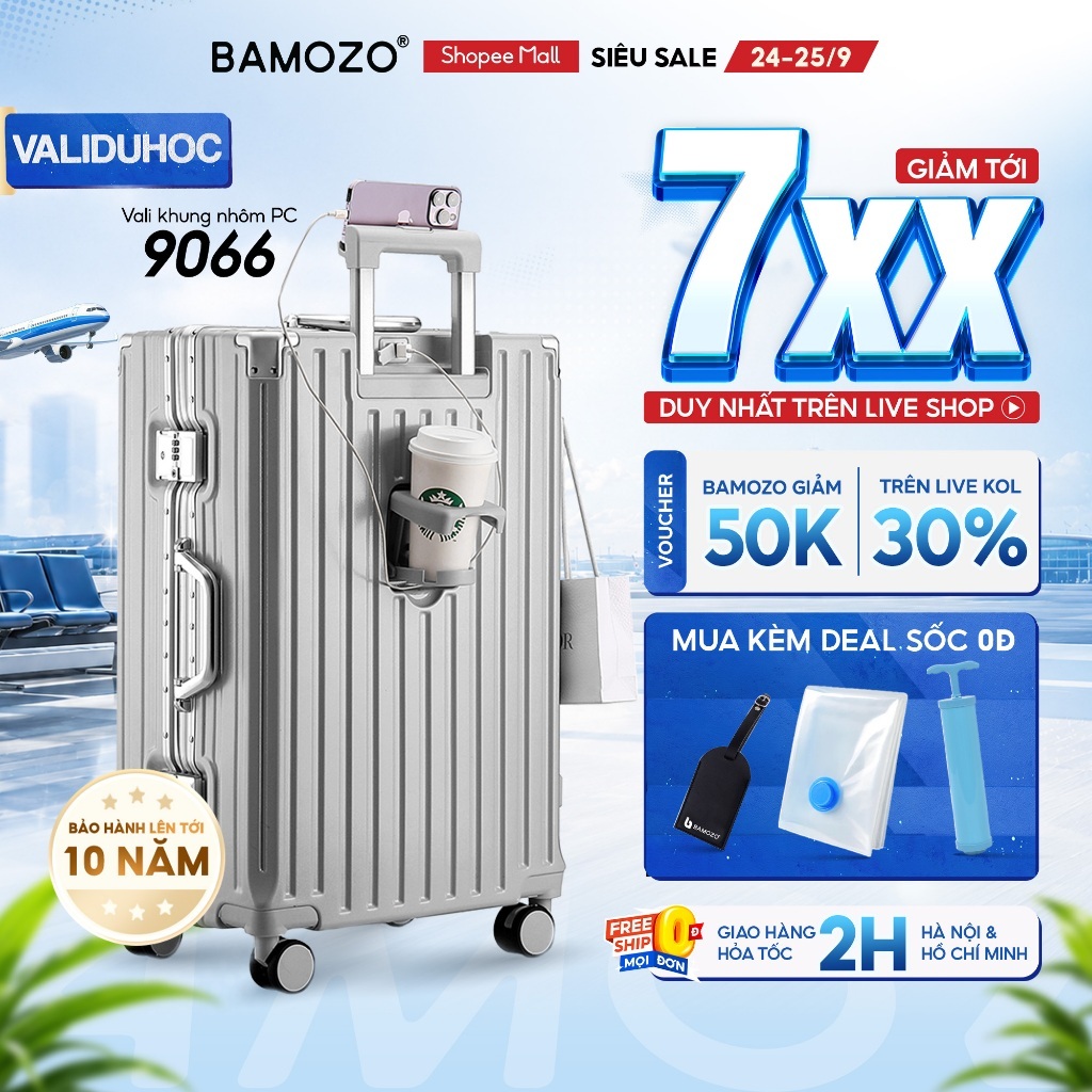 [🔥BEST SELLER] Vali Khung Nhôm B Bamozo 9066 Size 20/24/28 Cao Cấp Bảo Hành 5 Năm - Lỗi 1 Đổi 1 Trong 30 Ngày_9066