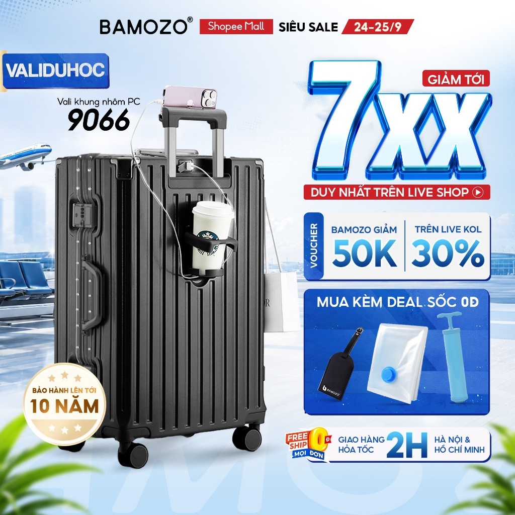 Vali Khung Nhôm B Bamozo 9066 Size 28 cao cấp siêu bền Bảo Hành 5 Năm - Lỗi 1 Đổi 1 Trong 30 Ngày_9066