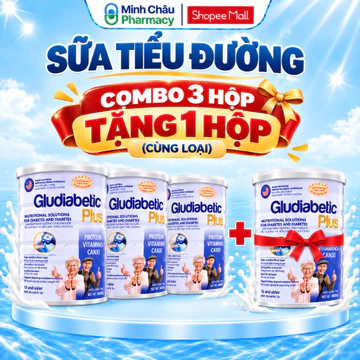 Combo 3 tặng 1 Sữa Bột Cho Người Tiểu Đường Gludiabetic Plush, sản phẩm dinh dưỡng dành cho người mắc tiểu đường