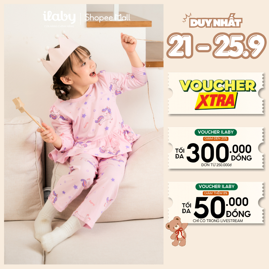 [GIÁ MỞ BÁN] Đồ bộ mặc nhà dài tay bé gái ILABY, set bộ bé gái dài tay chất liệu cotton thoáng mát, mềm mịn [4150]