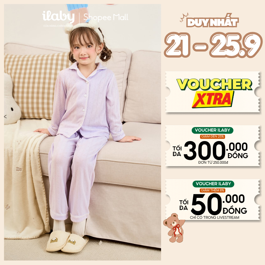 [GIÁ MỞ BÁN] Đồ bộ mặc nhà dài tay bé gái ILABY, pijama dài tay bé gái chất cotton thoáng mát, thiết kế basic [4219]