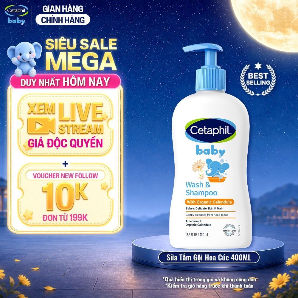 Sữa tắm gội dưỡng ẩm dịu lành cho bé với Calendula hoa cúc hữu cơ CETAPHIL BABY W&SHAMPOO CALENDULA 400ML