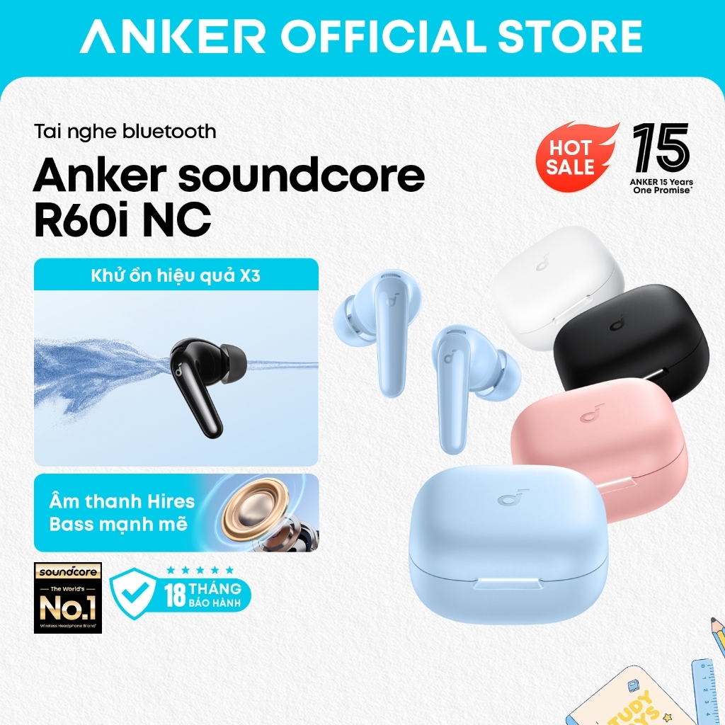 Tai nghe bluetooth Anker soundcore R60i NC, chống ồn 52dB, âm thanh Hi-Res, pin 50H, phiên dịch AI D1202