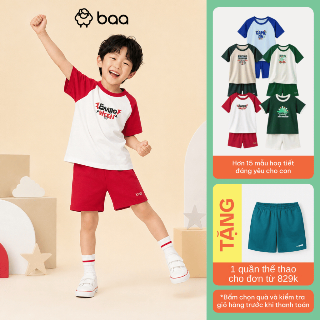 Bộ Quần Áo Cho Bé Trai Thu Đông Đi Học Đi Chơi Cộc Tay Thun Cotton Thoáng Mát Nhẹ Năng Động 1-10 Tuổi Baa Baby DB04N