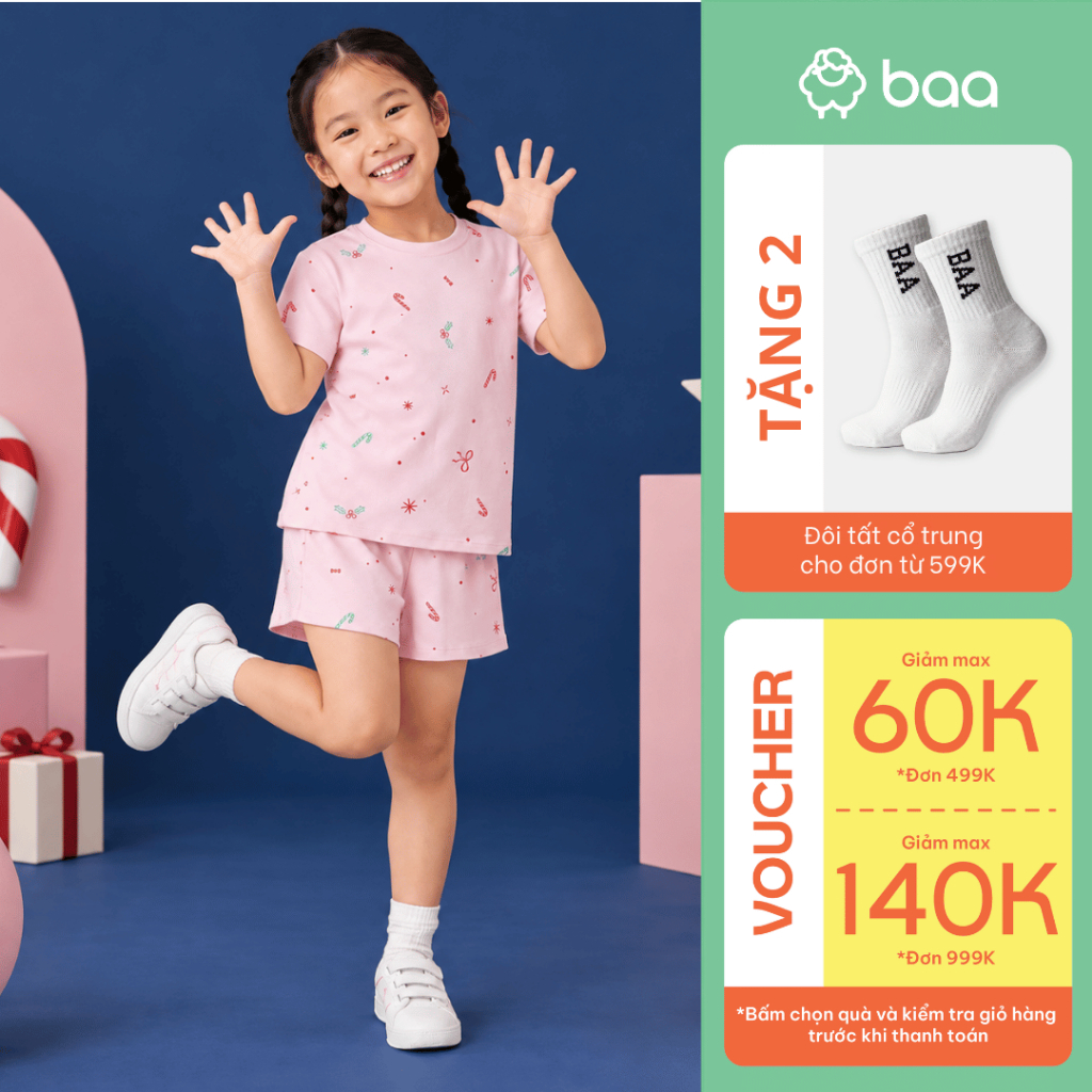 Đồ Bộ Bé Gái Mùa Hè Mặc Nhà Đi Chơi Đi Học Cộc Tay Thun Cotton Thoáng Mát Mềm Mịn 10- 35kg BaaBaby DB06N
