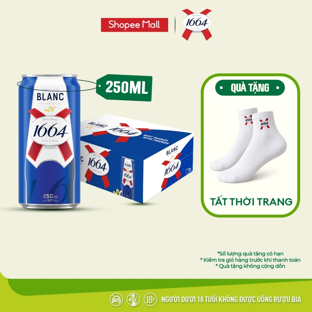 Thùng 24 lon Bia Pháp Kronenbourg 1664 Blanc (250ml/lon) - Độ cồn 5%