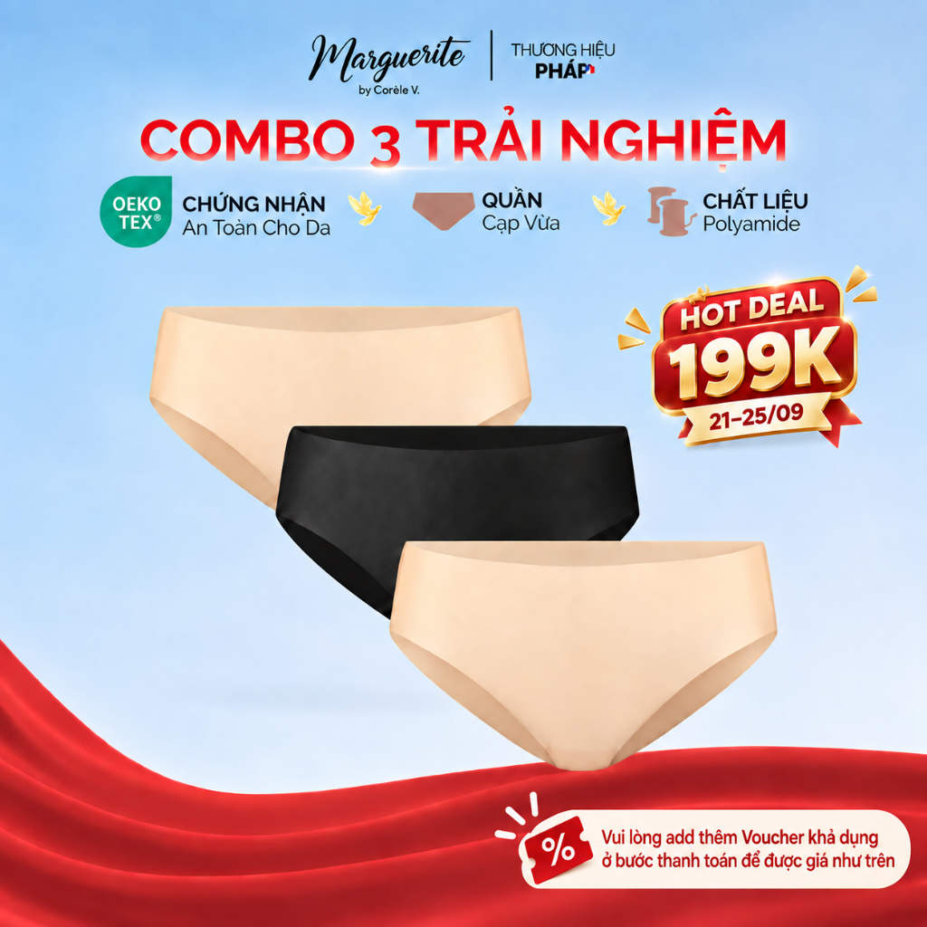 [HOT DEAL 199K] COMBO 3 quần lót nữ không đường may lưng vừa Clean-cut thun lạnh kháng khuẩn | CORÈLE 02188