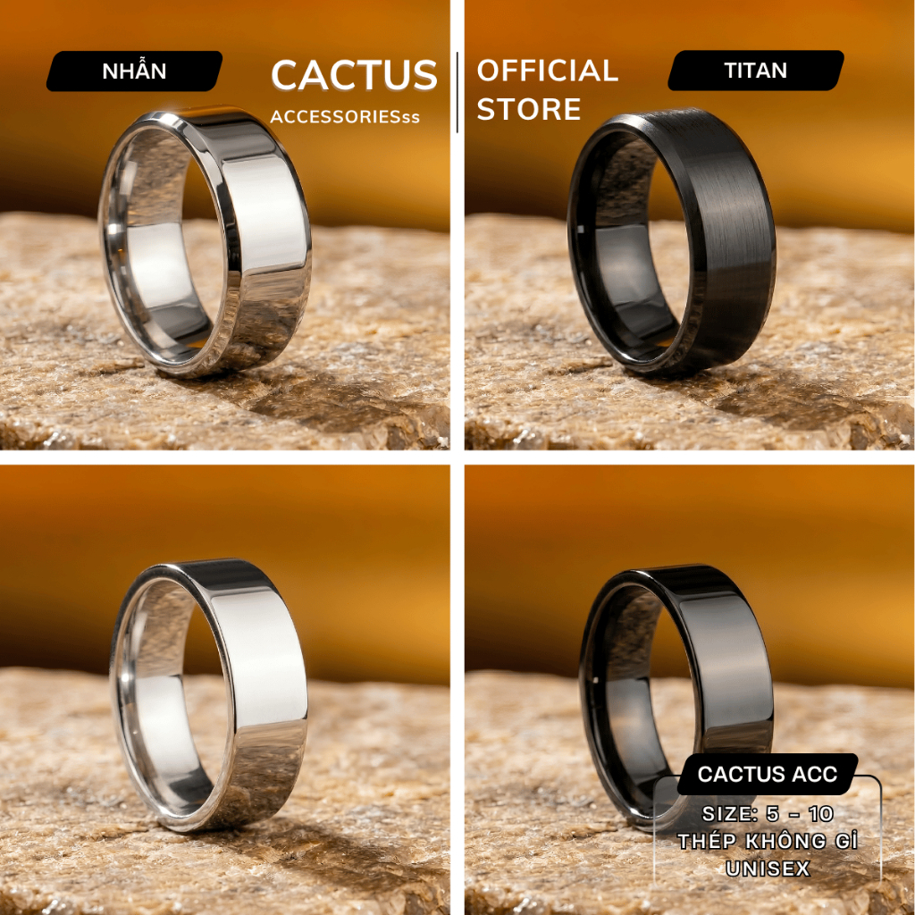 Nhẫn nam Titan không gỉ Cactus Acc trang sức phụ kiện thời trang trơn basic thiết kế đơn giản Unisex