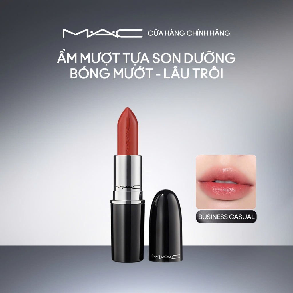 Son thỏi bóng mượt MAC Lustreglass Sheer-Shine Lipstick | Lên màu nhẹ nhàng, Chất son mỏng nhẹ.