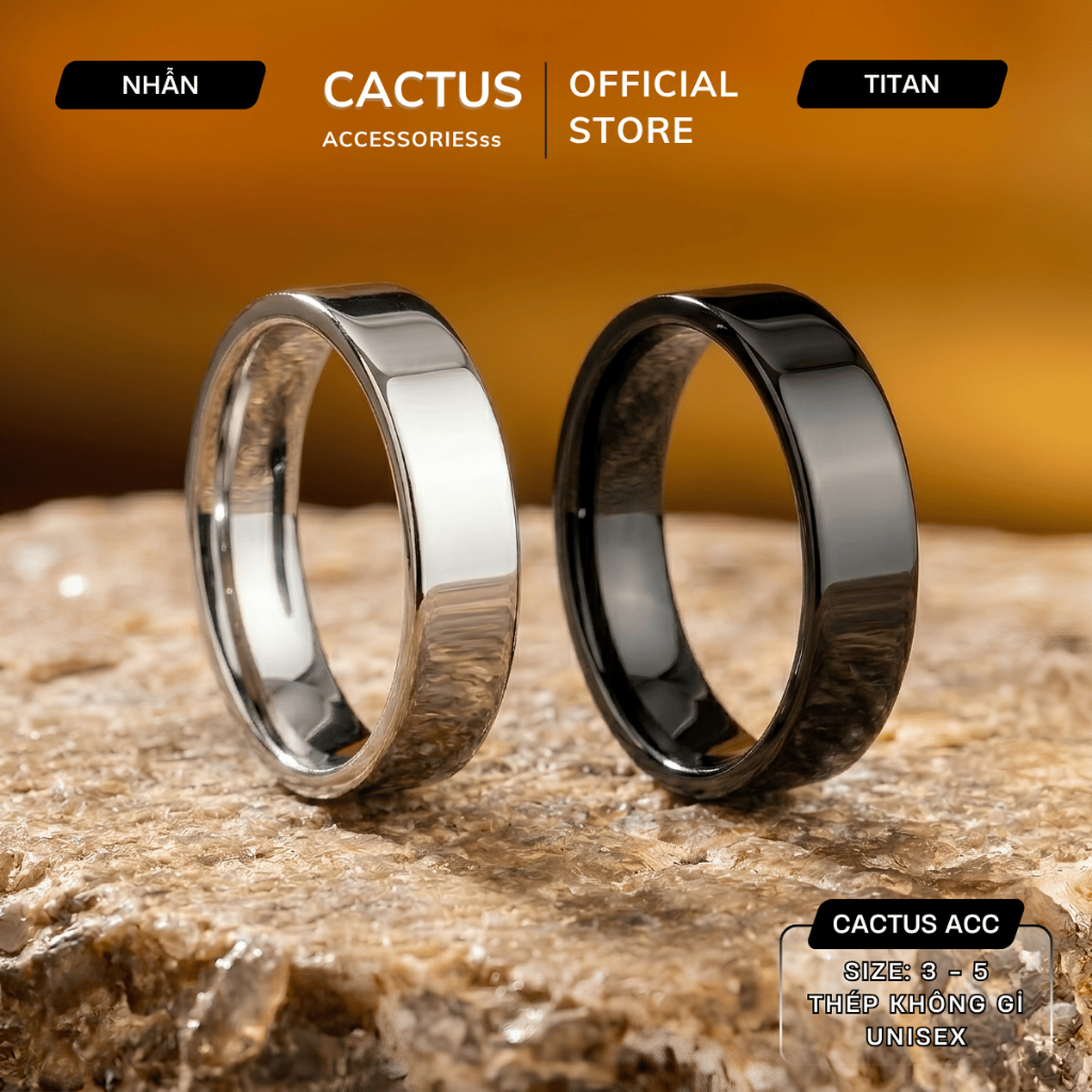 Nhẫn ngón út Cactus Acc nam nữ kiểu dáng basic, thép Titan không gỉ, phụ kiện thời trang đôi