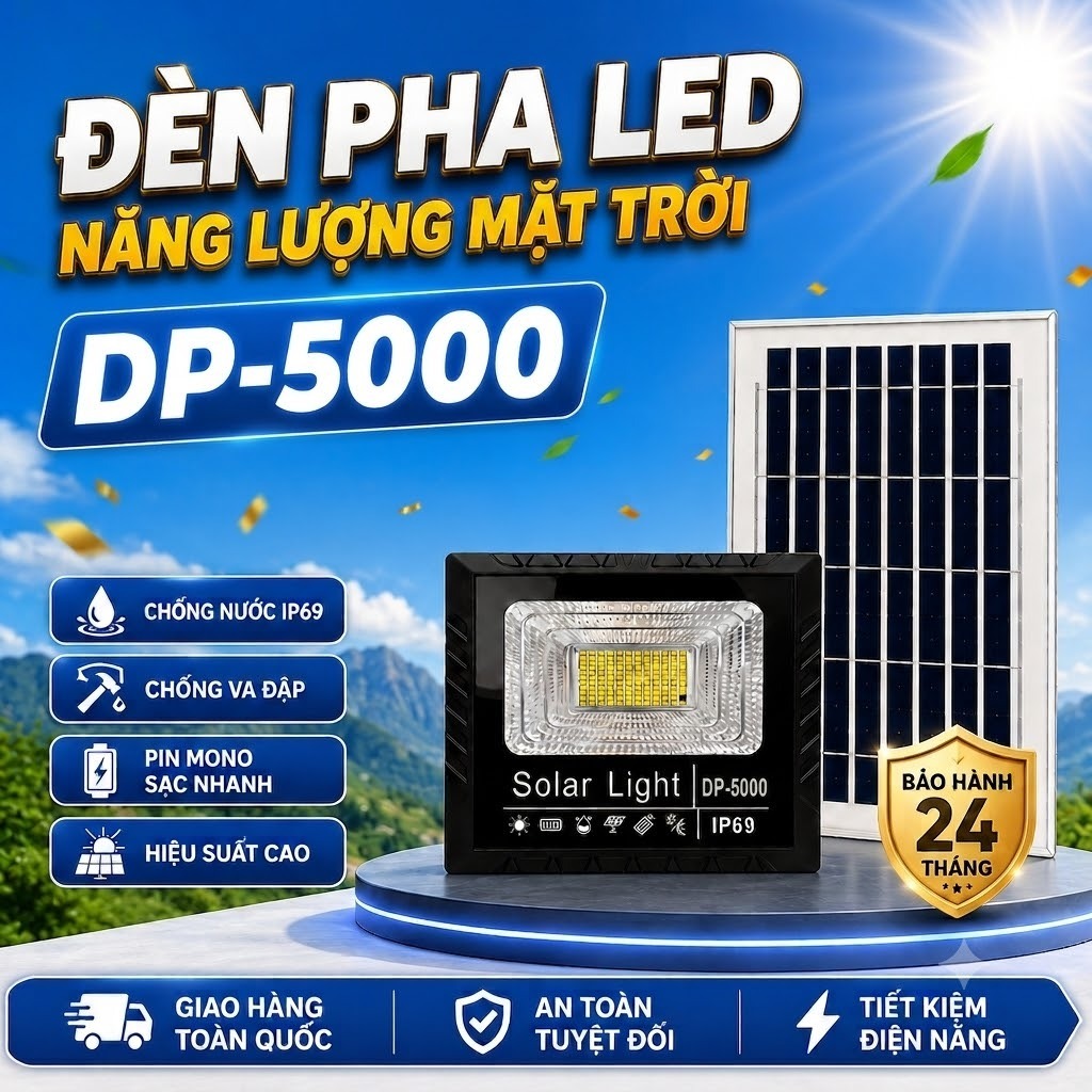 Đèn Năng Lượng Mặt Trời - Công Suất 5000W - Vỏ Nhựa ABS-Chống Nước IP69 - Không tốn tiền điện. An toàn Tự động bật/tắt