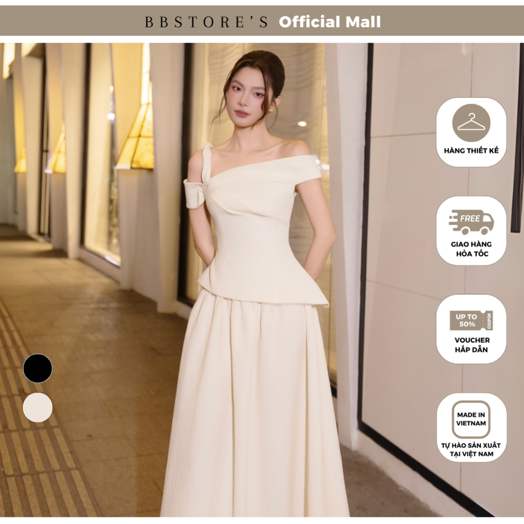 BBSTORE'S Đầm Đi Dự Tiệc Nữ Váy Dài Xoắn Trễ Vai Xốp Dập Dáng Xòe Thiết Kế Cao Cấp Sang Trọng Sang Chảnh - D4546B