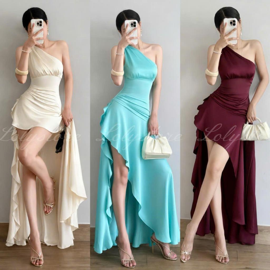 Đầm body nữ thiết kế cao cấp lệch vai ôm eo xẻ tà đi tiệc Lolystore HL326