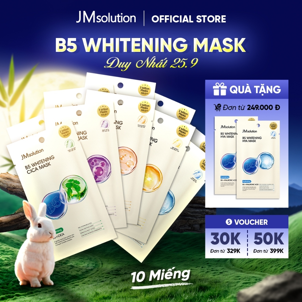 JMsolution Combo 10 Miếng Mặt Nạ B5 Whitening Dưỡng Da Phục Hồi Dưỡng Trắng Chăm Sóc Sâu 5 Vấn Đề Da