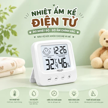 Nhiệt kế phòng, nhiệt ẩm kế điện tử Wiha Baby đo nhiệt độ, độ ẩm phòng ngủ cho mẹ và bé, báo thức, có đèn nền led