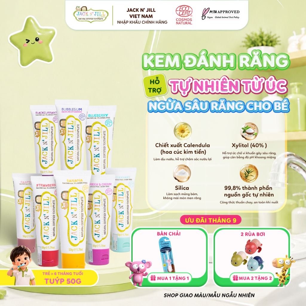 Kem Đánh Răng Cho Bé Hữu Cơ Jack N' Jill An Toàn, Nuốt Được, Không Flour, Ngừa Sâu Răng Hiệu Quả 50g