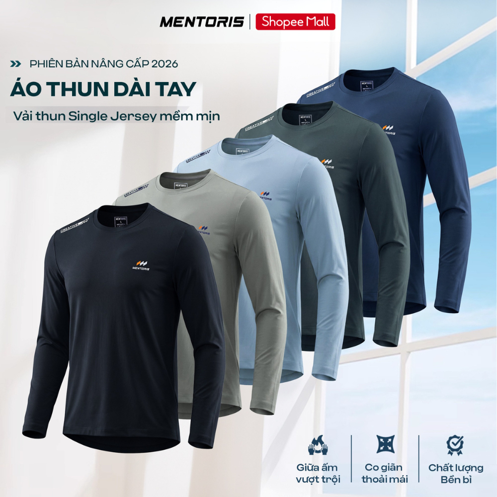 Áo Thun Dài Tay Giữ Nhiệt Nam MENTORIS Vải Single Jersey Mềm Mịn, Form Thể Thao, Co Giãn MCTD26W001