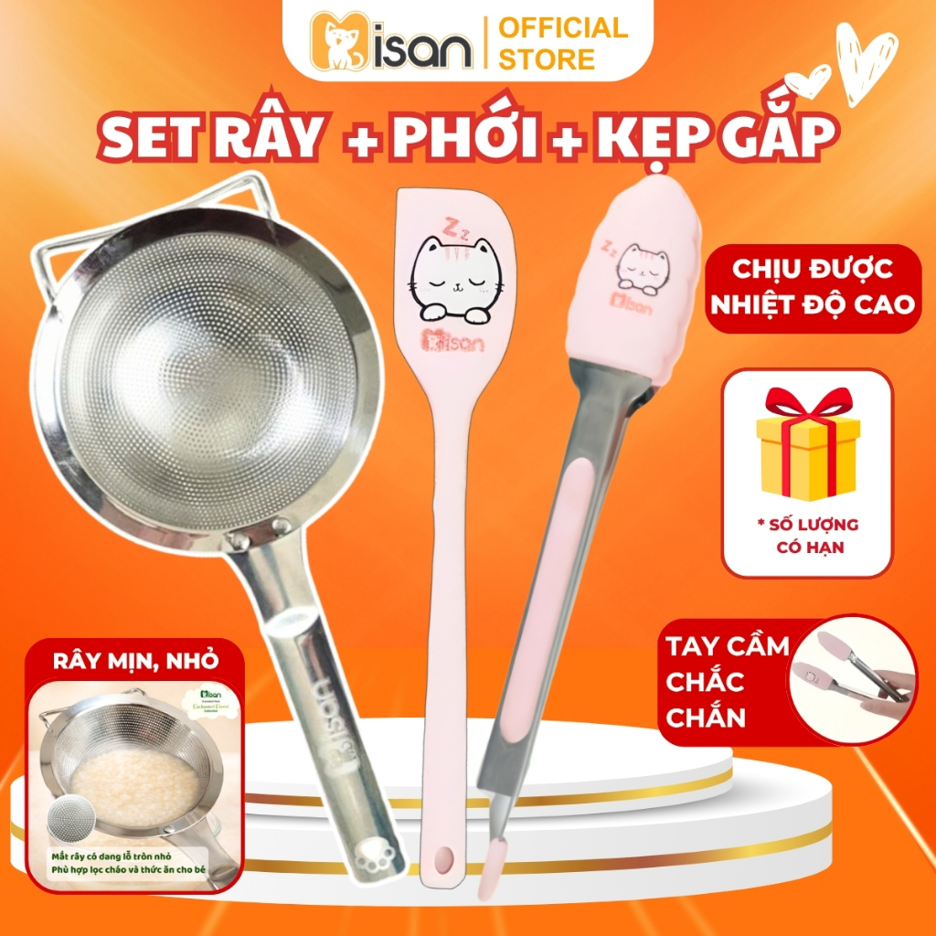 Set Rây Inox-Phới-Kẹp, Bộ Dụng Cụ Làm Bếp Nấu Ăn Tối Ưu, Tiện Ích Misan An Toàn, Tiện Lợi