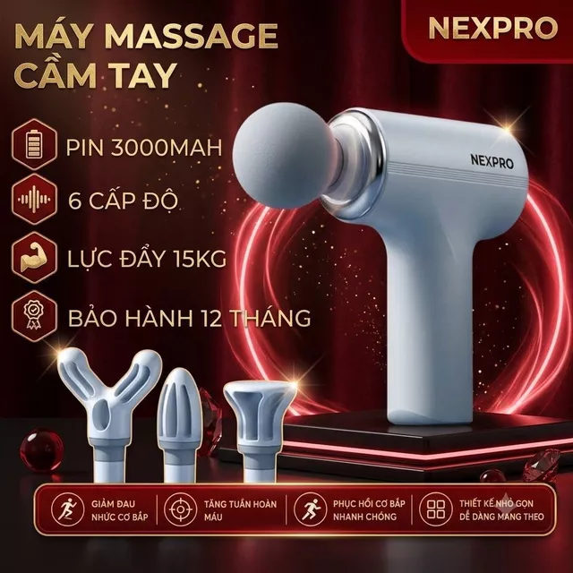 Máy Massage Cầm Tay NEXPRO Cảm Biến Lực AI – Máy Massage Toàn Thân, Cổ Vai Gáy, Súng Massage Đa Năng 6 Cấp Độ