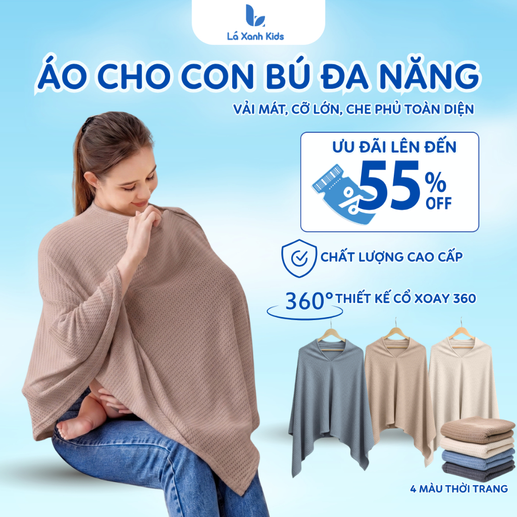 Khăn Che Cho Bé Bú LAXANH KIDS Cao Cấp, Khăn Choàng Cho Bé Ti Thoáng Khí 360 Độ Đa Năng, Tiện Lợi