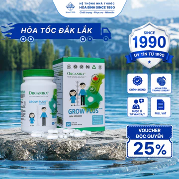 [HOẢ TỐC ĐẮK LẮK] Viên Uống Bổ Sung Canxi Cho Trẻ ORGANIKA GROW PLUS Viên Uống Bổ Sung Canxi Cho Trẻ Lọ 60 Viên