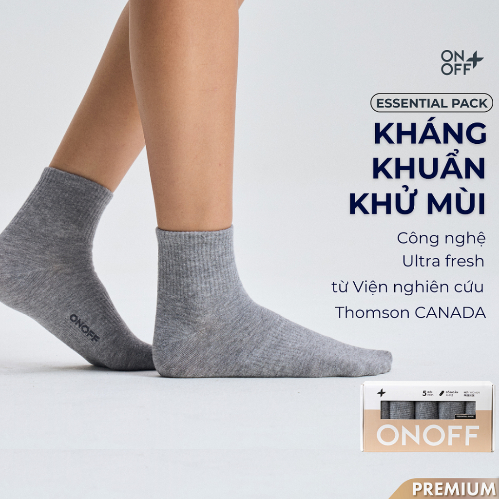 Hộp combo 5 đôi tất nữ cotton ESSENTIAL  kháng khuẩn khử mùi ONOFF - 16AE25A478