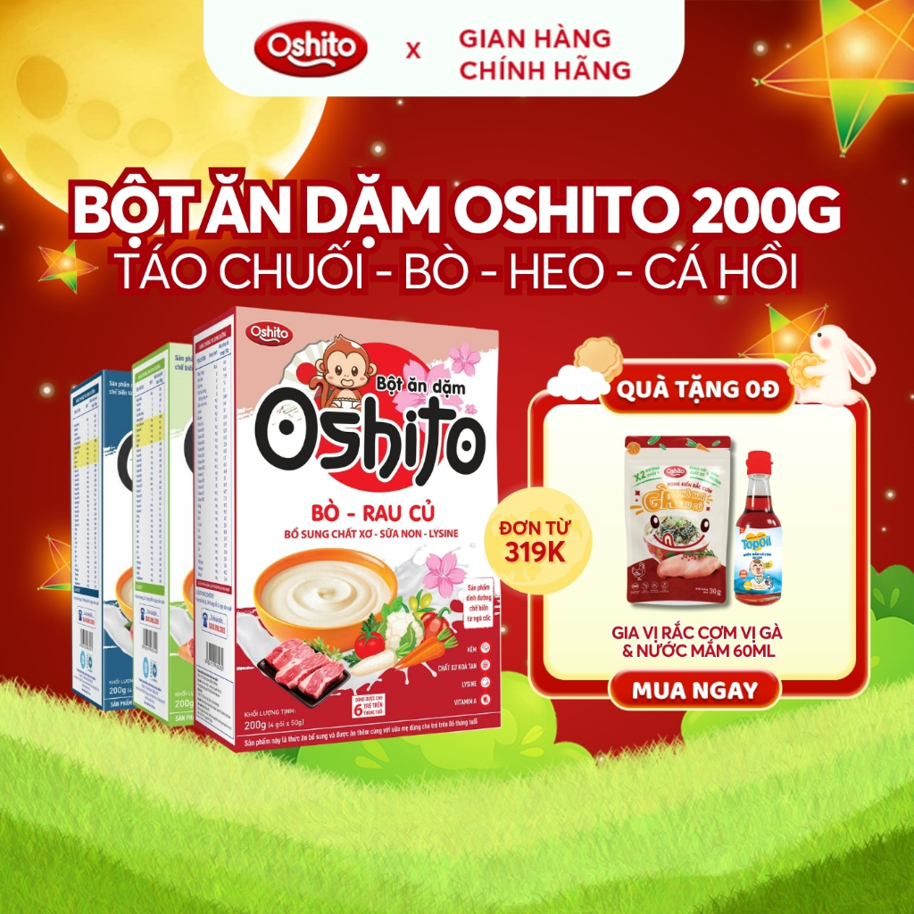 Bột Ăn Dặm Cho Bé Từ 6 Tháng Tuổi OSHITO, Thành Phần Sữa Non, Bổ Sung Dinh Dưỡng - Hộp 4 Gói 50g