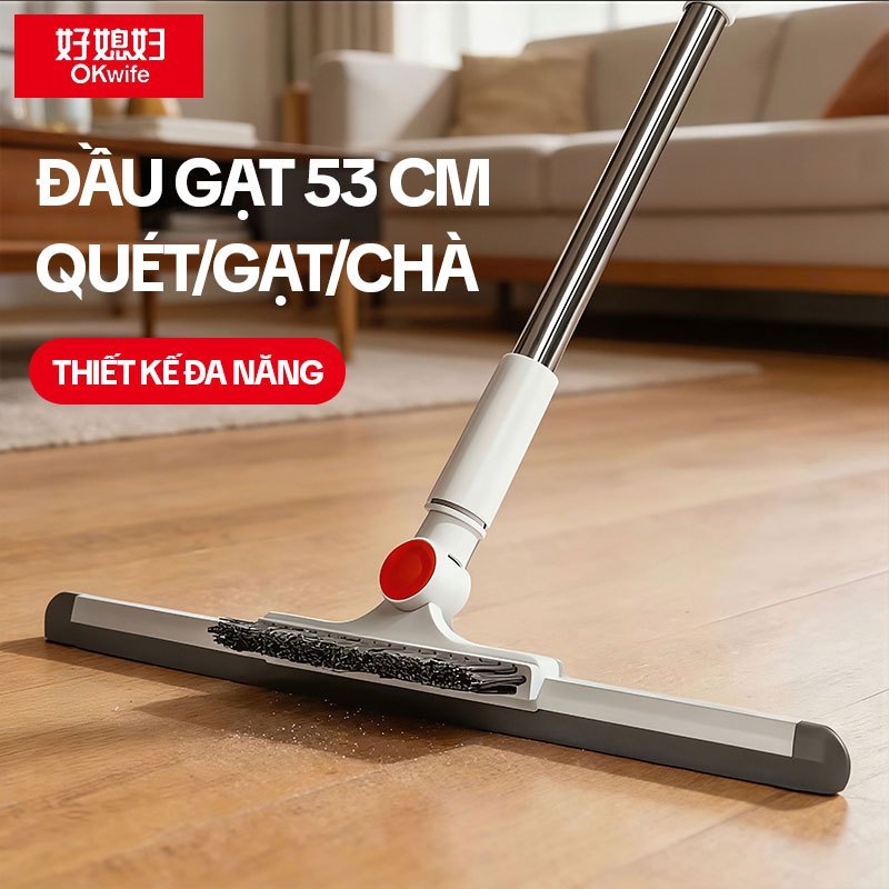 Cây gạt nước sàn nhà OKwife HD-7307 53cm 3 trong 1, quét bụi chà sàn, cán inox 123cm