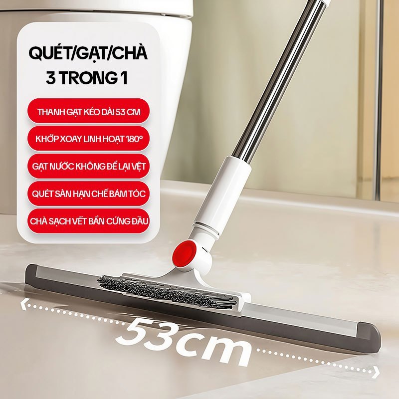 Cây gạt nước sàn nhà OKwife HD-7307 53cm 3 trong 1, quét bụi chà sàn, cán inox 123cm | BigBuy360 - bigbuy360.vn