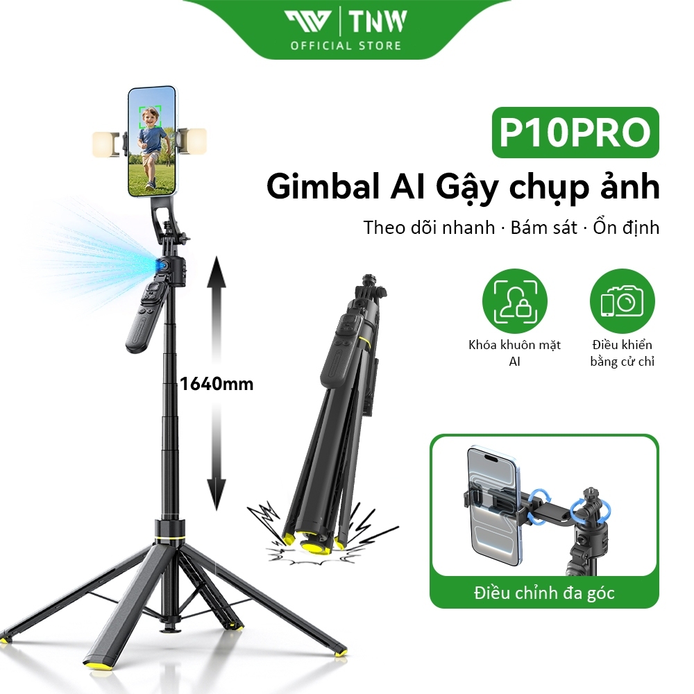TNW P10Pro Gậy chụp ảnh AI Tripod, điện thoại gậy selfie 1.64m, remote chụp ảnh bluetooth, hỗ trợ quay phim