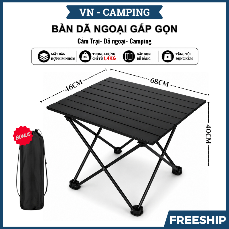 bàn camping gấp gọn dã ngoại, cắm trại ngoài trời, bàn xếp gấp gọn bằng hợp kim cacbon TMountain