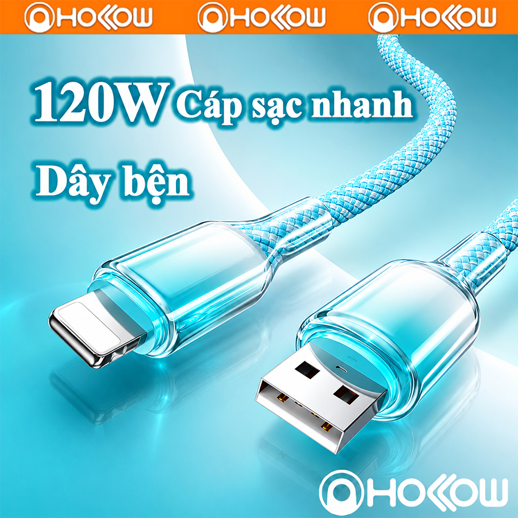 Cáp sạc nhanh 120W Type-C siêu bền chống gãy sạc ổn định tương thích iPhone Huawei Oppo Vivo Samsung