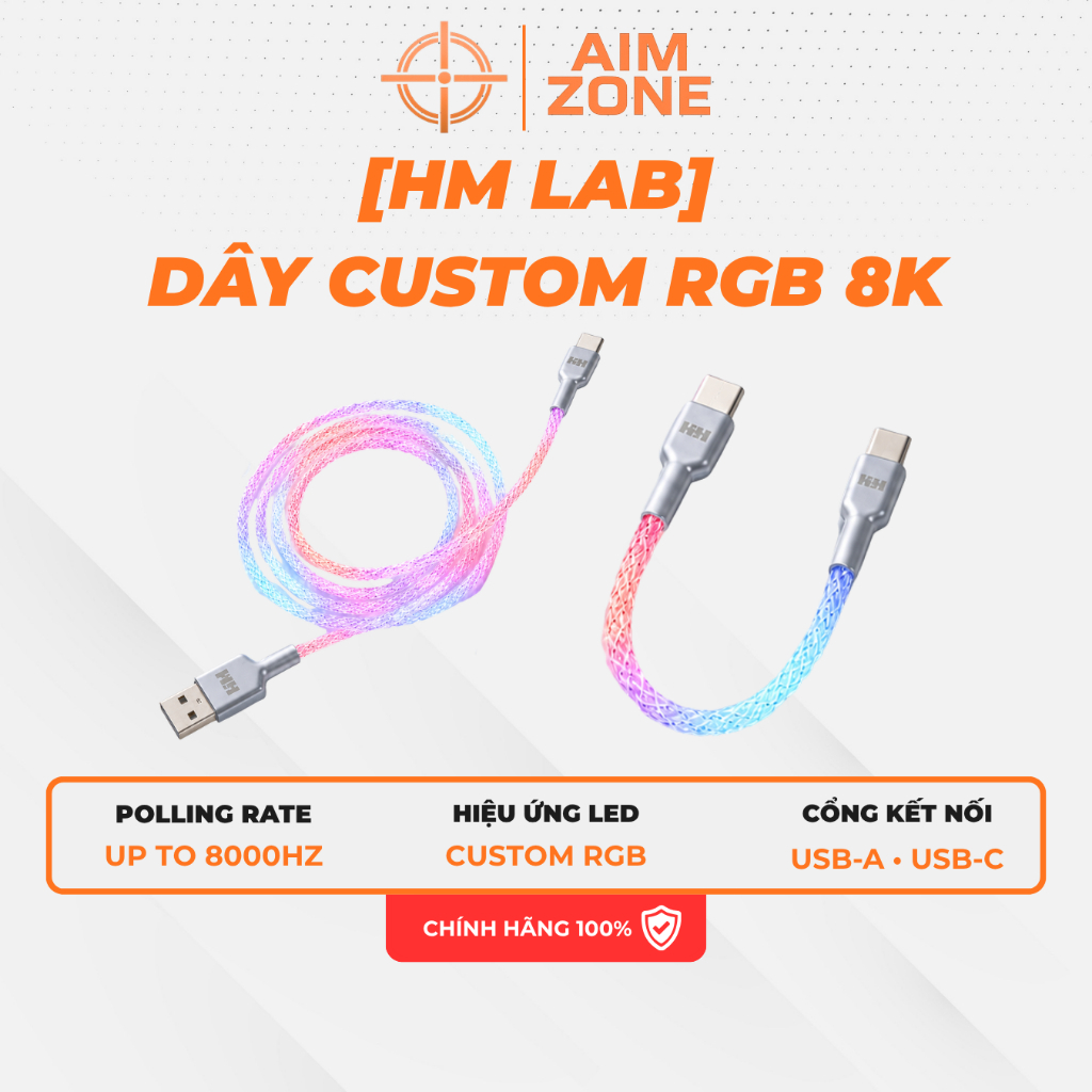 [HMLAB] Dây Custom Led RGB Hỗ Trợ 8K Polling Rate | USB A to C | USB C to C - Hàng Chính Hãng