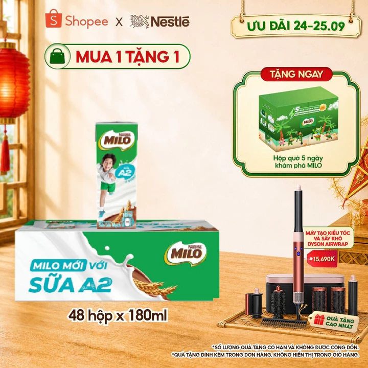 [Live] Sữa Lúa Mạch Nestle MILO với sữa A2 MỚI thùng 12 x 180ml (12x4x180ml)