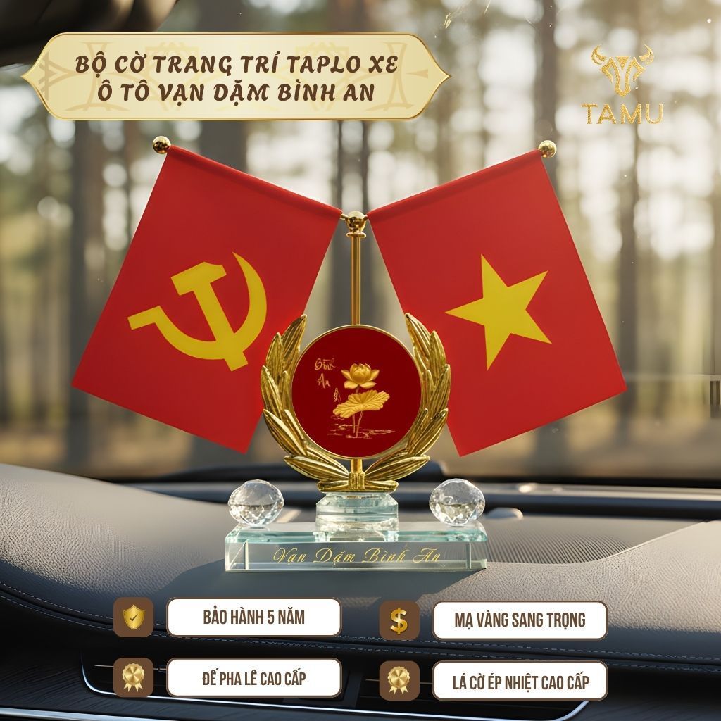 Bộ Cờ Tổ Quốc Trang Trí Thảm Taplo Xe Ô Tô TAMU, Cờ Để Bàn Làm Việc, Quà Lưu Niệm, Trang Trí Xe Hơi