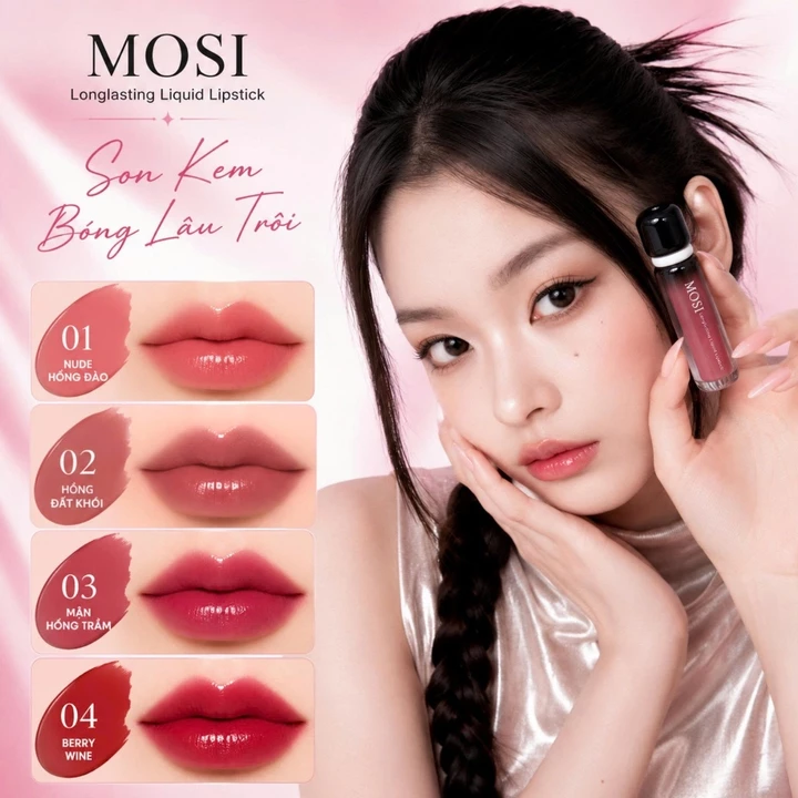 Son Tint Bóng MOSI Beauty Căng Mọng Mềm Môi Mỏng Nhẹ Lâu Trôi Hạn Chế Bám Cốc, Màu Son Tôn Da