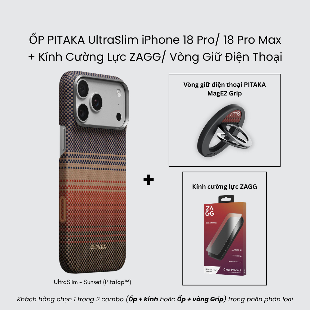 [COMBO ỐP iPhone 18 Pro/ 18 Pro Max] Ốp Lưng PITAKA Chất Liệu Aramid Cao Cấp, Mỏng Nhẹ, Sạc Từ Tính