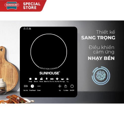 Bếp Từ SUNHOUSE 2200W Cảm Ứng Kèm Nồi Inox Thiết kế gọn nhẹ, dễ vệ sinh