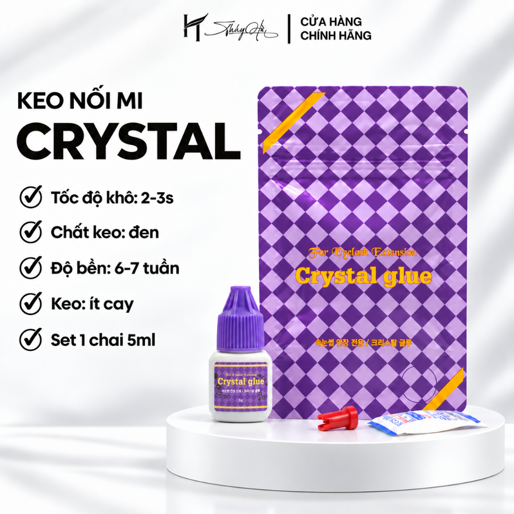 Keo Nối Mi Crystal Tím, ít cay, Khô 2-3s, bền 6-7 tuần, chất keo đen, Adhesive - Crystal Purple 5g