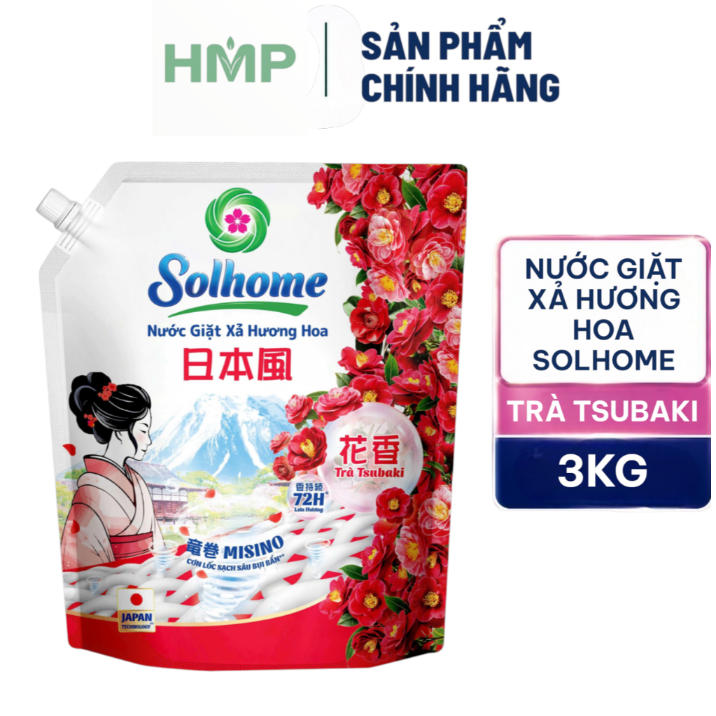 Nước Giặt Xả Hương Hoa Solhome Túi/Can 3KG/3.5KG Giặt Sạch Thơm Lâu Lưu Hương 72H
