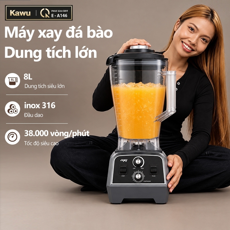 Máy xay sinh tố công nghiệp Kawu 8L với 8 lưỡi dao inox 316 xay thịt cá 2200W Máy xay đá bào
